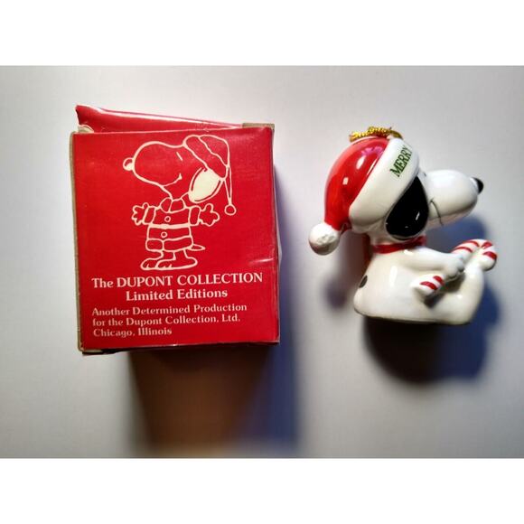 Snoopy Dog Christmas Ornament Peanuts 1977 Porcelain Figure Candy Cane w/ Box #4 - Picture 4 of 5